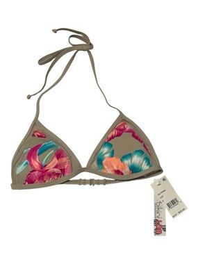 The Bikini Lab Taupe Triangle Bikini Top with Pink & Teal Floral Accents